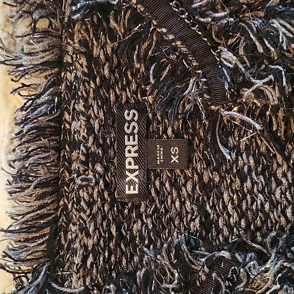 Express Women's Black Gray Metallic Tassel Sweater Cardigan Pockets - Picture 3 of 7